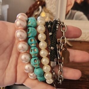 Elegant Pearl and Turquoise Bracelet Set